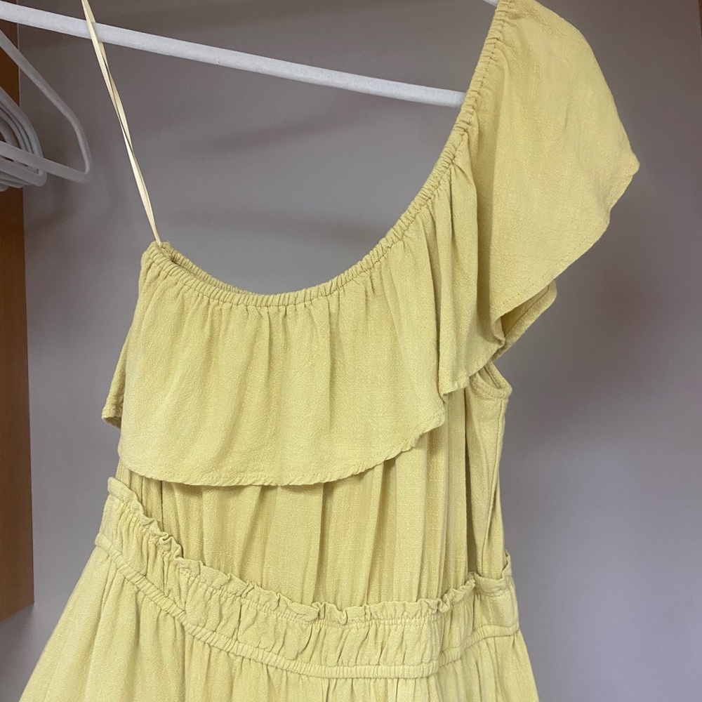 Apricot Lane x Ashley Donielle Yellow One Shoulder Ruffle Romper - Picture 5 of 7